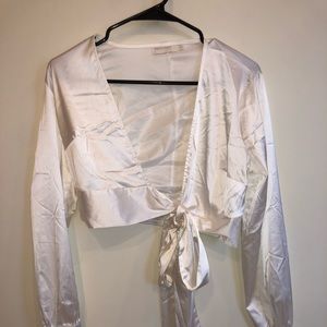 White satin wrap top